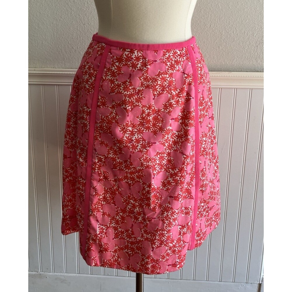 Vtg 60s The Lilly Sportswear A-Line Skirt Mod Butterfly Floral Hot Pink Lined 10